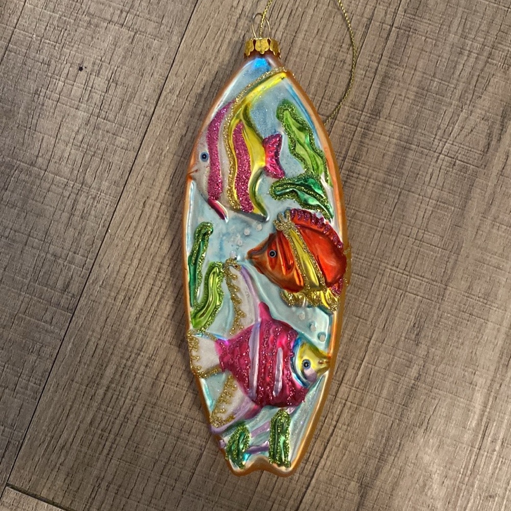 Colorful Fish Surfboard Glitter Ornament